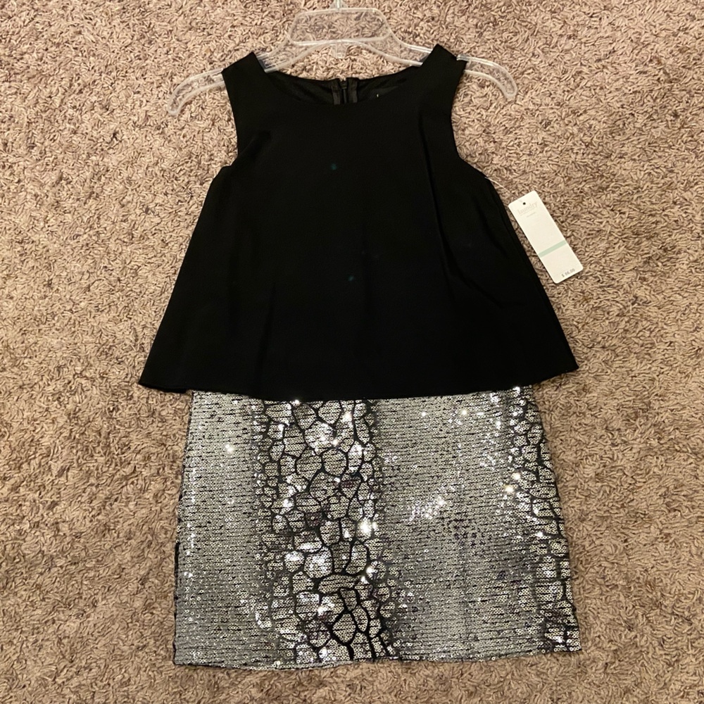 Laundry By Shelli Segal Black Dress with Silver Skirt NWT sz 7‎ Girls